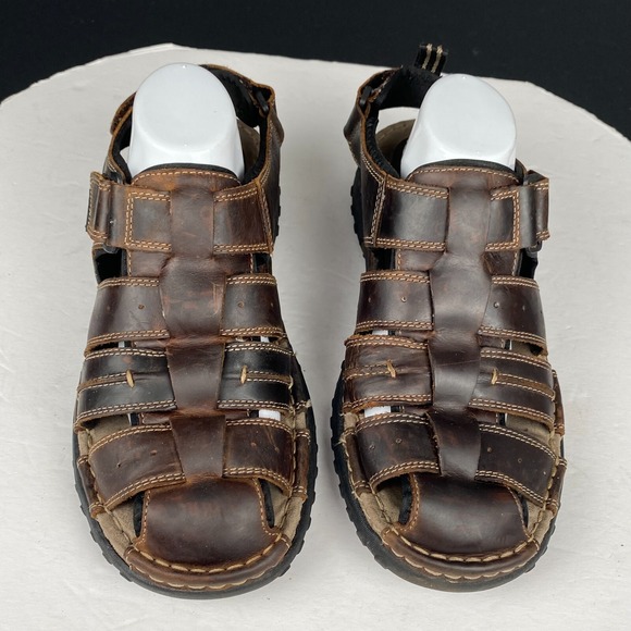 Men's 11 M Skechers Brown Leather Closed Toe Fisherman Sandals Hook & Loop Shoes - Picture 2 of 16